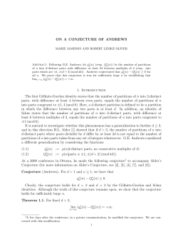 ON A CONJECTURE OF ANDREWS 1. Introduction The first G&ouml;llnitz