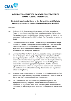 Dover/Wayne: Proposed undertakings