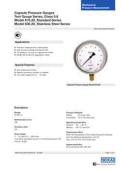 Capsule Pressure Gauges Test Gauge Series, Class 0.6 Model