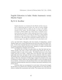 English Education in India: Hindu Anamnesis versus Muslim Torpor