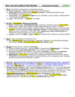 BIOL 230 LAB (CUMULATIVE REVIEW) &ndash; Important Concepts 5/9
