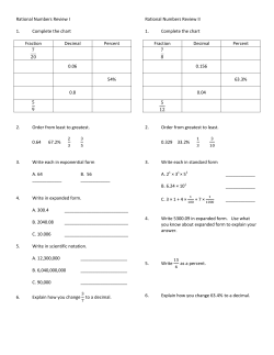 Rational Numbers Review I 1. Complete the chart