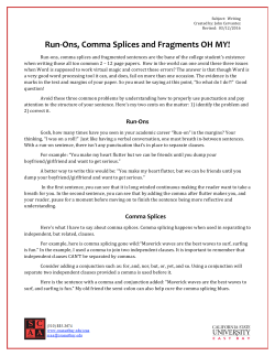 John Certvantez, Comma Splices Handout