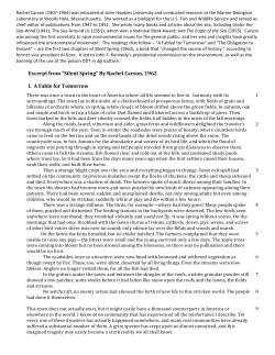 Excerpt from "Silent Spring" By Rachel Carson, 1962 I. A Fable for