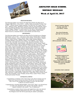 ABINGTON HIGH SCHOOL MONDAY MESSAGE Week of April 24