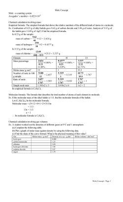 Mole Concept Mole - a counting system Avogadro`s number = 6.022