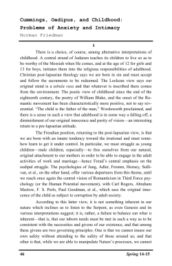 Cummings, Oedipus, and Childhood: Problems of Anxiety and