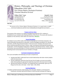 History, Philosophy, and Theology of Christian Education CEEF 9401