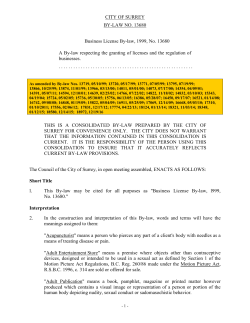 Business License By-law, 1999, No. 13680