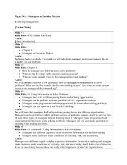Mgmt 301 &ndash; Managers as Decision Makers Exploring Management