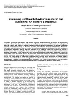 Minimising unethical behaviour in research and publishing: An