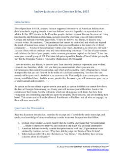 Andrew Jackson to the Cherokee Tribe, 1835