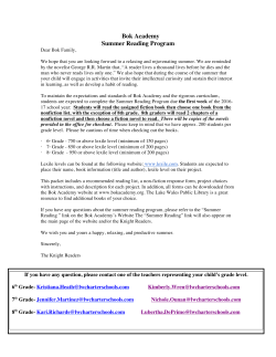 Bok Academy Summer Reading Program