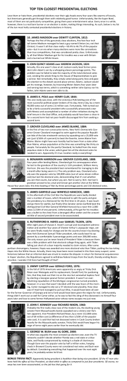 top ten closest presidential elections