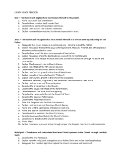 EIGHTH GRADE RELIGION God &ndash; The student will explain how God