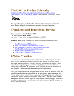 The OWL at Purdue University Transitions and Transitional Devices