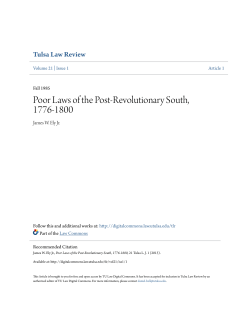 Poor Laws of the Post-Revolutionary South, 1776-1800