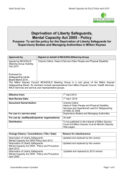 Deprivation of Liberty Safeguards Policy April 2015