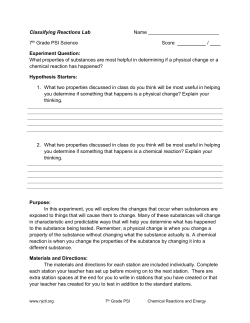 Classifying Reactions Lab Name 7th Grade PSI Science Score