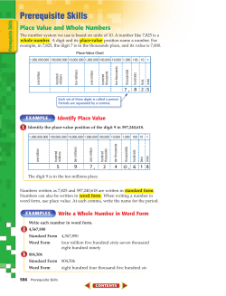 Prerequisite Skills Place Value and Whole Numbers