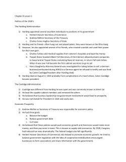 Chapter 8 Lesson 1 Politics of the 1920`s The Harding