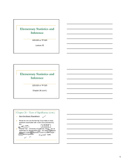 Elementary Statistics and Inference Elementary Statistics and