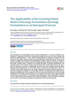 The Applicability of the Learning School Model of Strategy Formulation