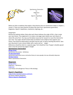 Spontaneous Generation Biogenesis Oparin`s Hypothesis
