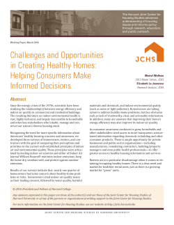 Challenges and Opportunities in Creating Healthy Homes: Helping