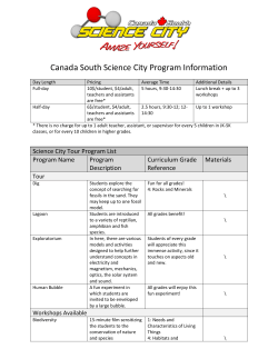 Canada South Science City Program Information