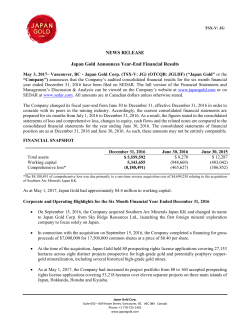 NEWS RELEASE Japan Gold Announces Year
