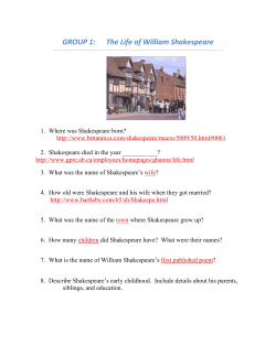 GROUP 1: The Life of William Shakespeare