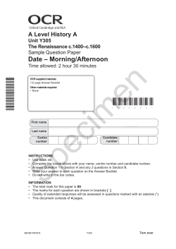 The Renaissance c1400-c1600 - Sample assessment material