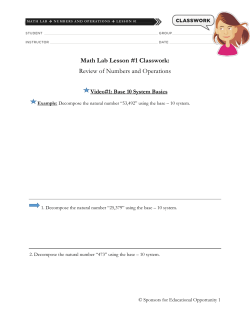 Math Lab Lesson #1 Classwork: Review of Numbers and Operations