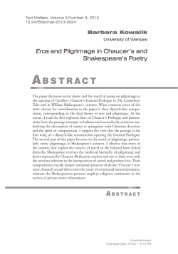Eros and Pilgrimage in Chaucer`s and Shakespeare`s Poetry