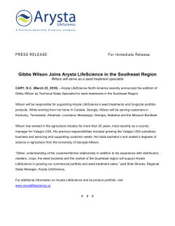 Gibbs Wilson Joins Arysta LifeScience in the Southeast Region