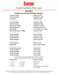 2016-2017 Holiday and Teacher Workday Calendar