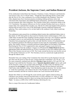 President Jackson, the Supreme Court, and Indian Removal