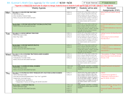 Agenda for the Week of 9-19 to 9-23