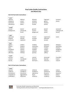 Final Letter Braille Contractions and Word Lists