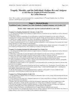 Tragedy, Morality, and the Individual: Oedipus Rex and