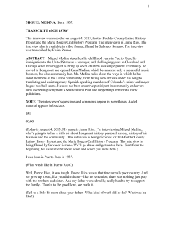 1 MIGUEL MEDINA. Born 1937. TRANSCRIPT of OH 1878V This