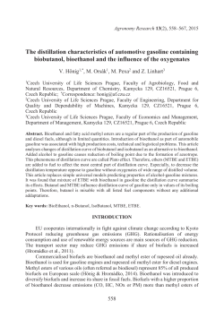 The distillation characteristics of automotive gasoline containing