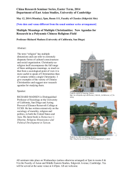 May 12 (Monday) China Research Seminar Richard Madsen