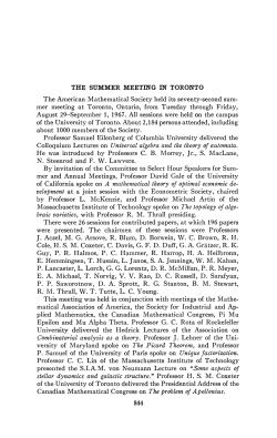 THE SUMMER MEETING IN TORONTO The American Mathematical