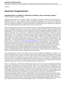 American Progressivism - Natural Law, Natural Rights and American