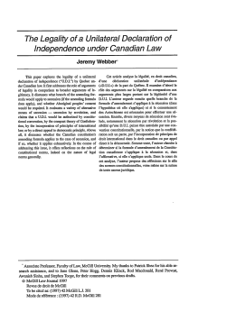 The Legality of a Unilateral Declaration of Independence under