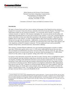 1 Public Hearing on the Pricing of Auto Insurance National