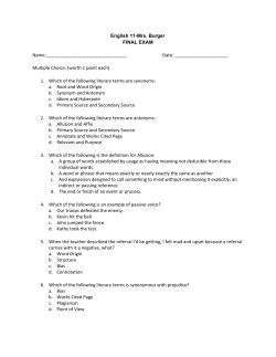 English 11-Mrs. Burger FINAL EXAM Name: Date: Multiple Choice