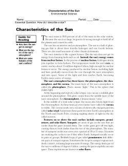 Characteristics of the Sun Environmental Science Name